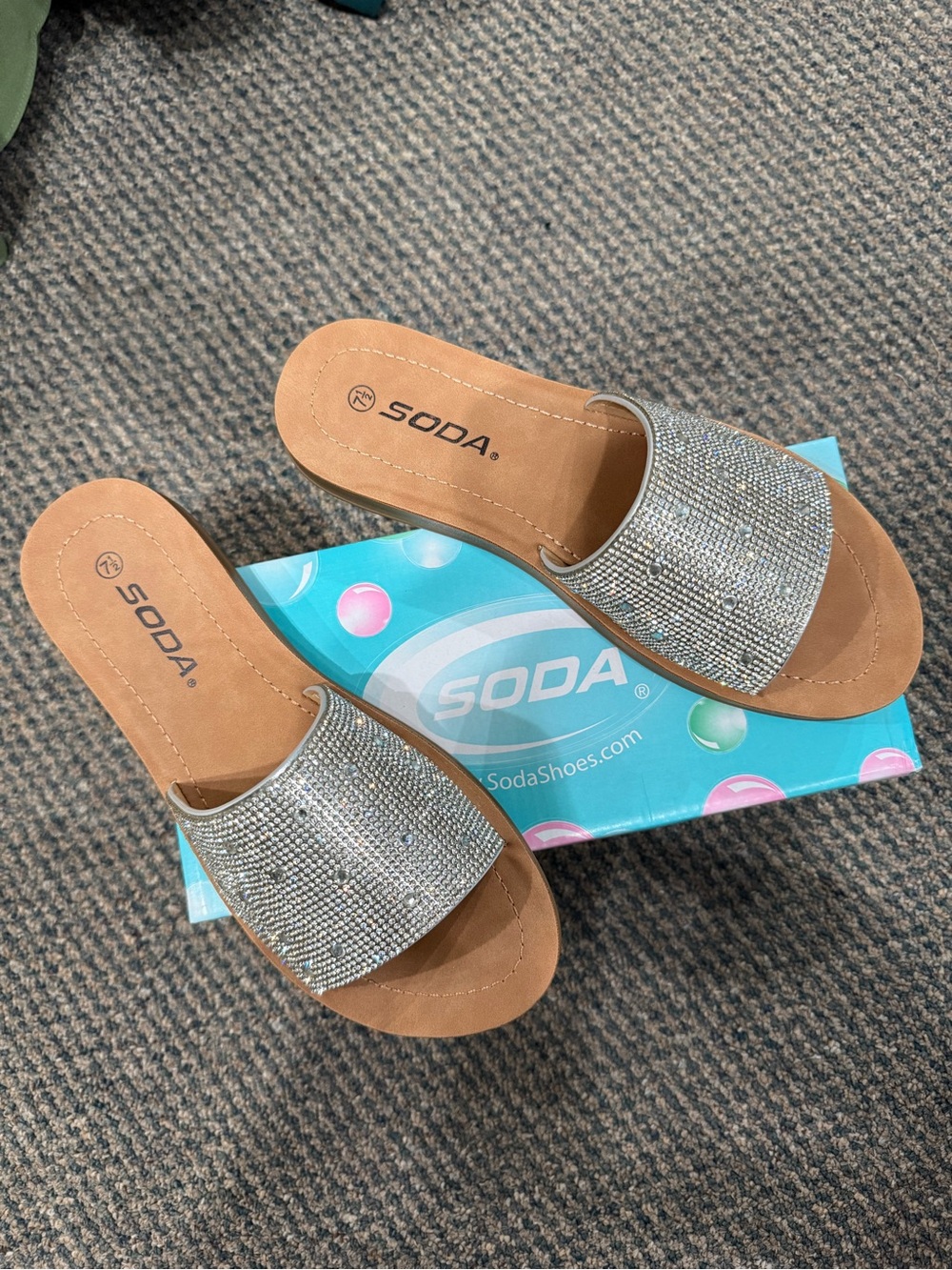 Silver Rhinestone Slip-On Slide Sandals